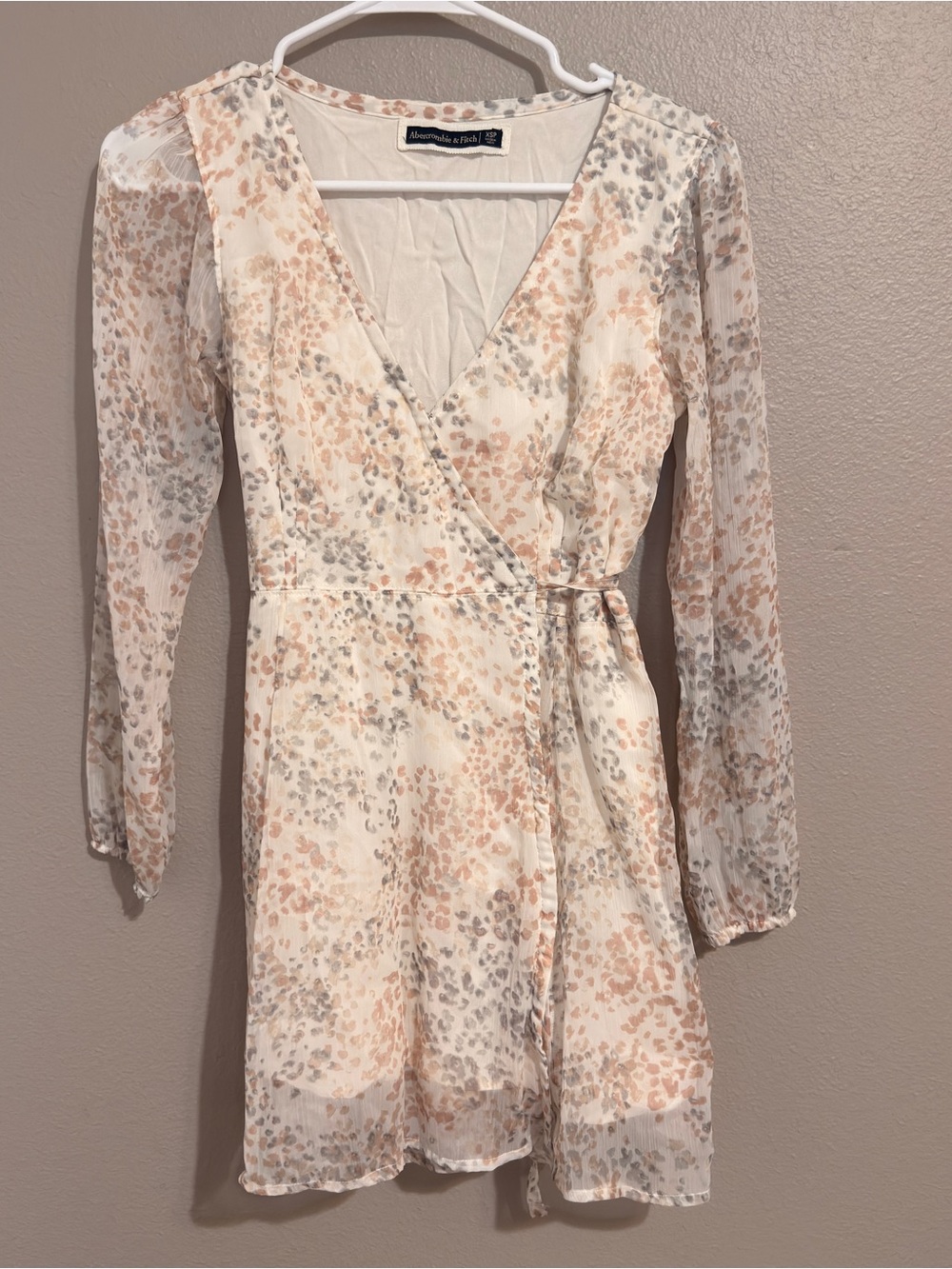Abercrombie & Fitch Cream Floral Wrap Dress with Peach and Gray Print